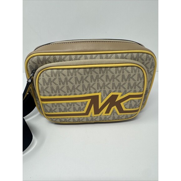 MICHAEL KORS Cooper Graphic Logo Sling Pack Yellow Brown NICE - Picture 12 of 12